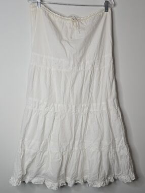 Vintage Bohemian White Tiered Eyelet Maxi Skirt